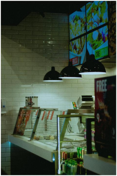 Interior of a modern restaurant featuring digital