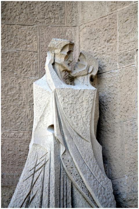Detailed stone sculpture on Sagrada Familia's exte