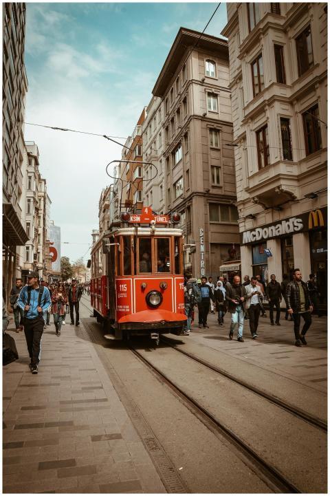 Bustling street in Istanbul featuring a historic r