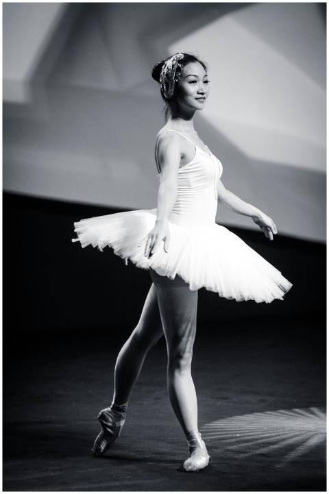 Elegant female ballet dancer performing on stage i