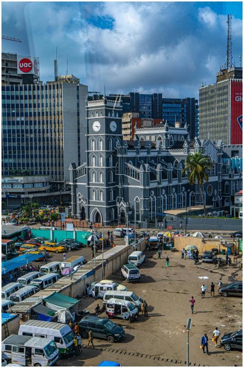 Aerial Bustling Cityscape Cathedral