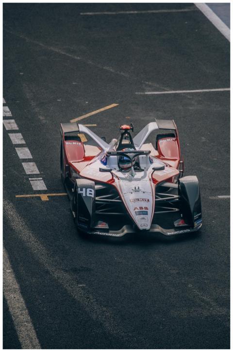 Exciting Formula E race car on track in Ciudad de