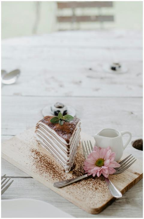 From above composition of sweet pancake cake with