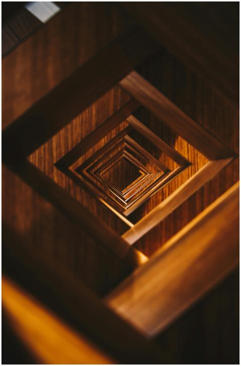 Close-up view of a wooden geometric pattern in int