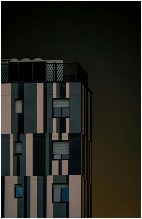 A striking view of a modern building facade highli