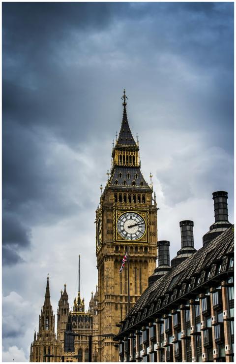 Stunning view of Big Ben in London with dramatic c