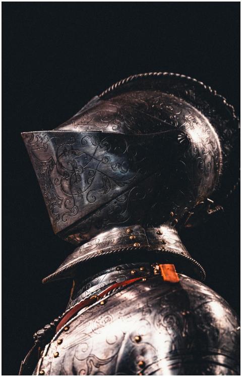 Close-up view of an intricately engraved medieval