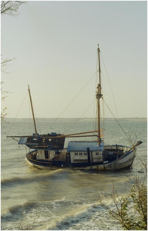 A historic sailboat anchored near Snaptun, Denmark