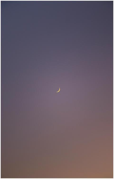 Calm twilight sky featuring a crescent moon, perfe