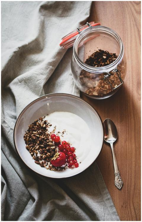 Delicious and nutritious breakfast with yogurt, be