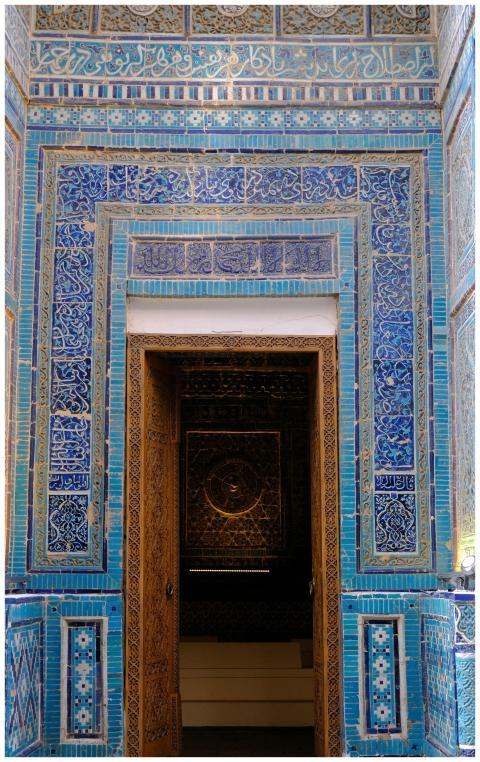 Explore the stunning blue and gold tilework inside