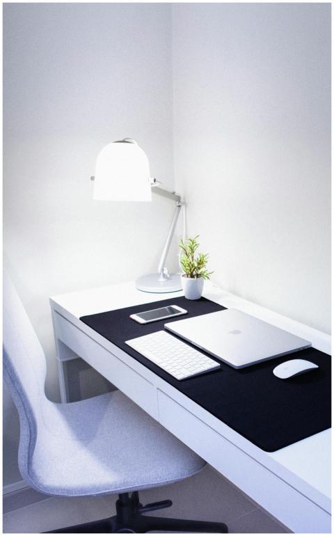 Sleek, modern home office setup featuring Apple de