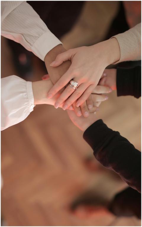 Top view of faceless friends in different clothes