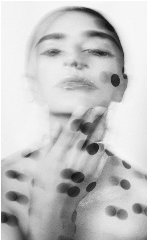 Abstract black and white portrait of a woman with