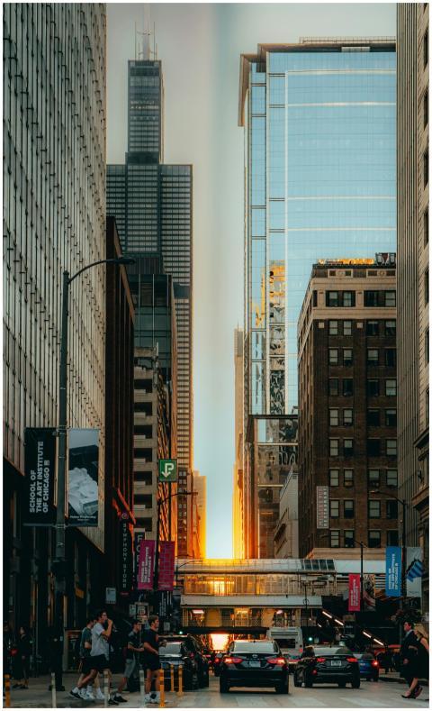 Dynamic street scene in Chicago capturing urban li