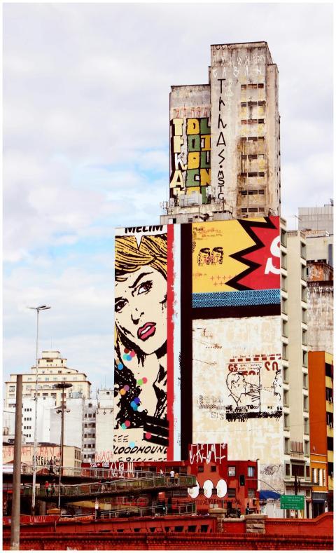 A striking display of pop art graffiti on a buildi