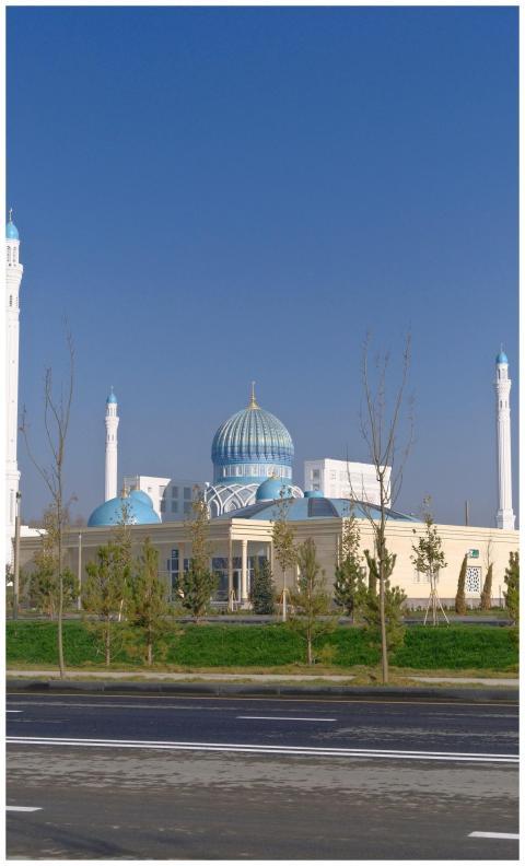 Stunning mosque showcasing blue domes and minarets