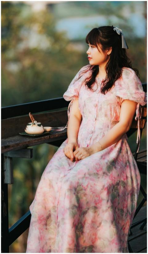 Woman Floral Dress Enjoying