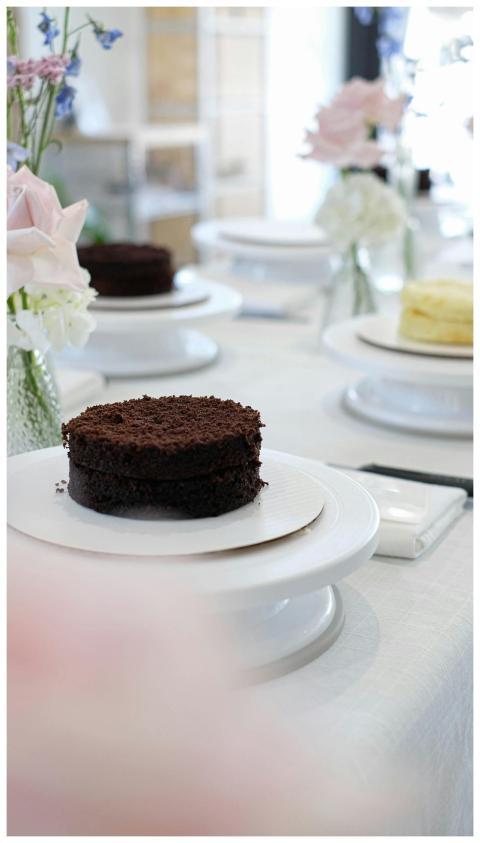 Delicious homemade chocolate cake on a table with