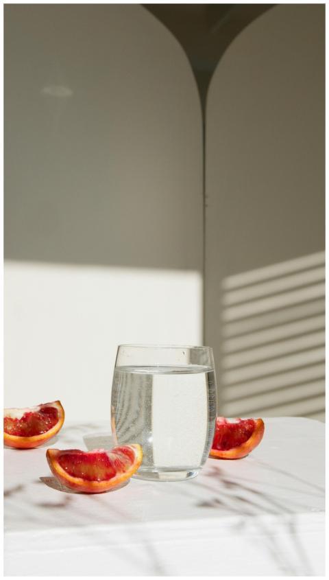 Minimalist composition of grapefruit slices with a