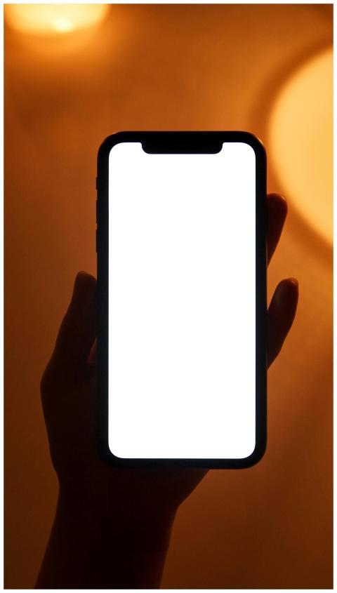 Smartphone with blank screen held by a hand, perfe