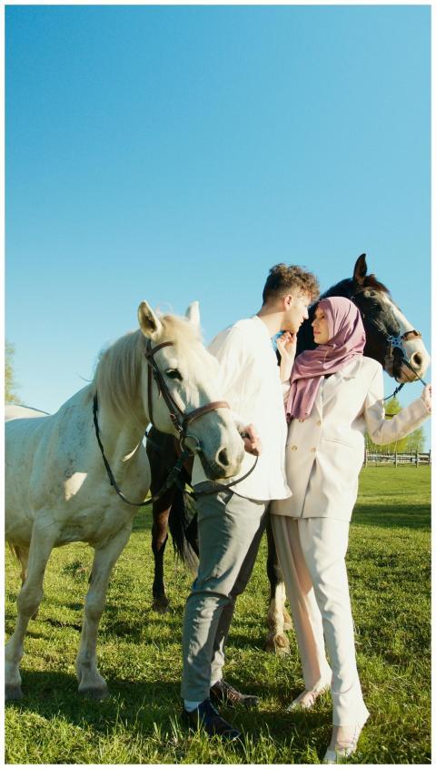 A loving couple in an outdoor setting, embracing t