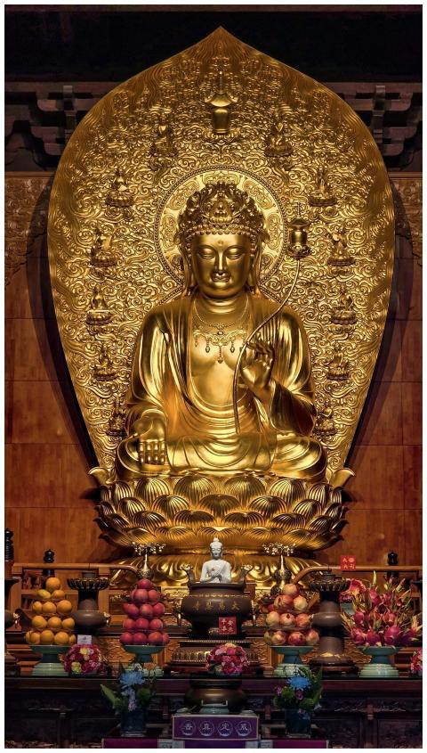 Majestic golden Buddha statue in Xi'an temple, ado