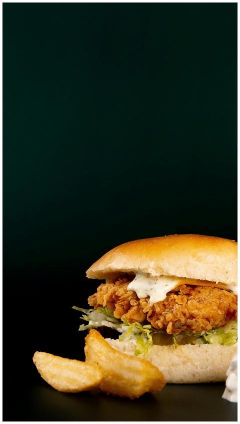 Delicious crispy chicken burger with lettuce and s