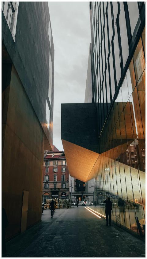 Striking view of contemporary buildings reflecting