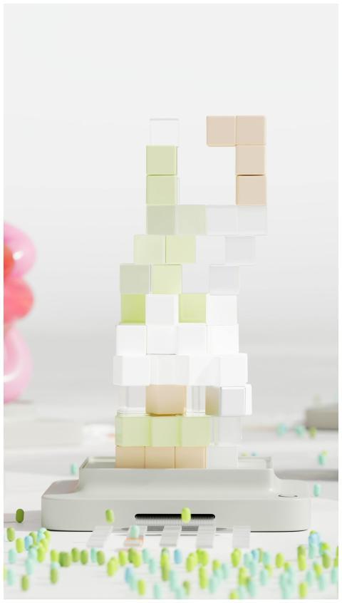 A modern geometric sculpture made of stacked paste
