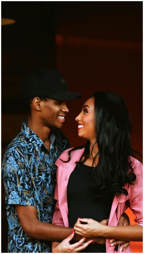 Captivating image of a happy couple embracing and