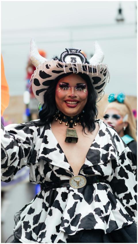 Vibrant portrait of a person in a cowboy-themed dr