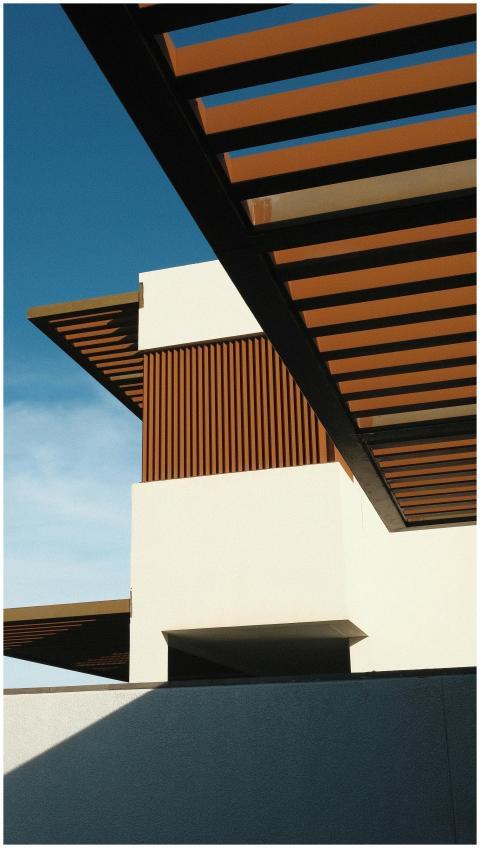 A contemporary building showcasing geometric desig