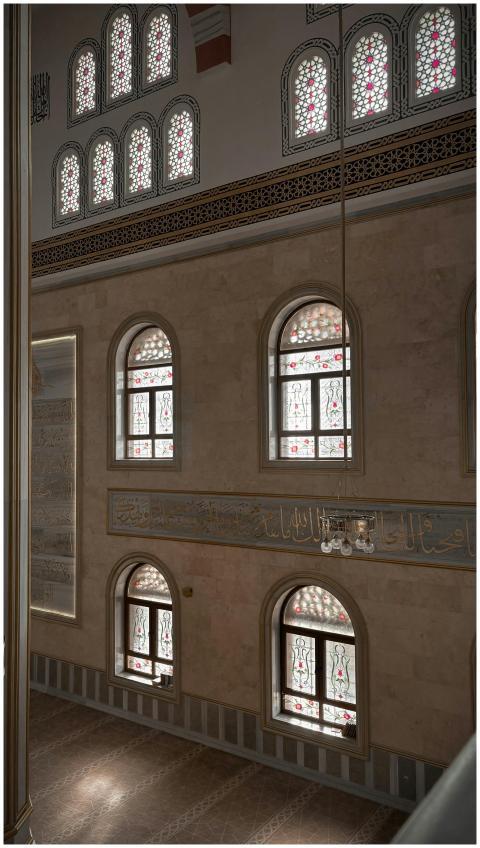 Beautiful mosque interior featuring intricate stai