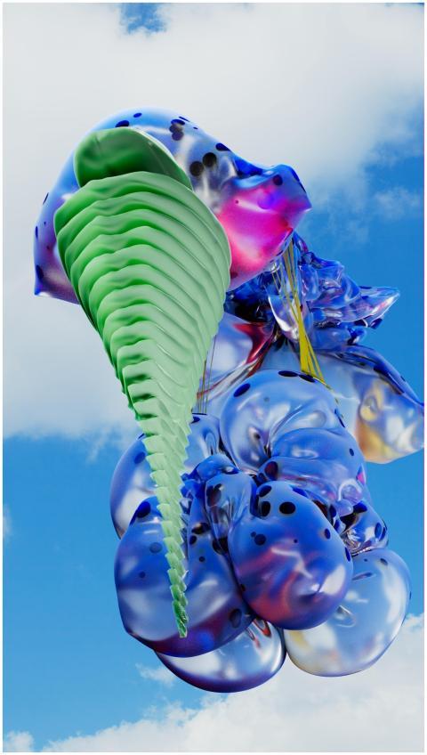 Vivid 3D-rendered abstract sculpture of organic sh