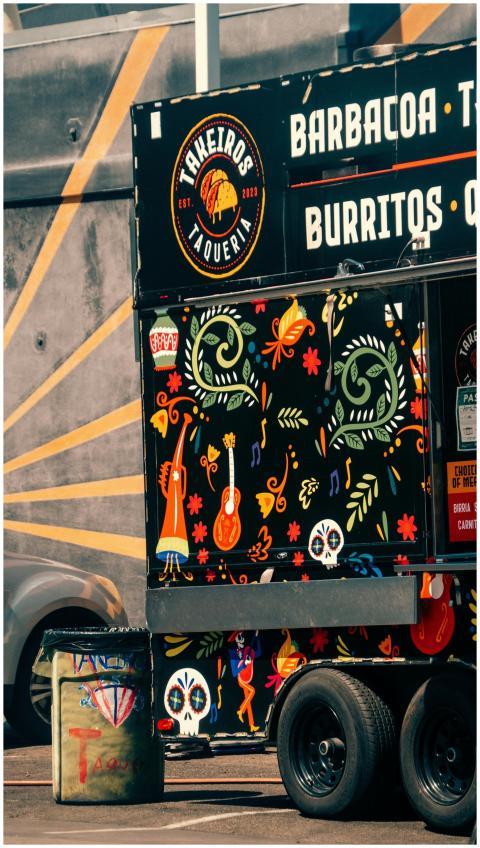 Colorful Mexican food truck with vibrant artwork a