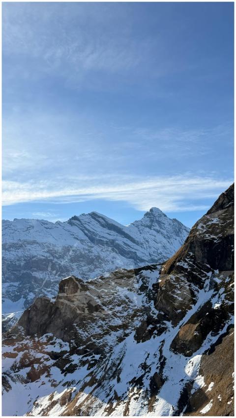 Majestic snowy peaks of the Swiss Alps under a cle