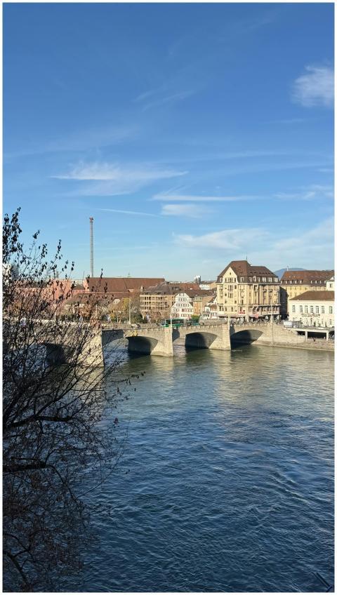 Scenic view of Basel's historic stone bridge over