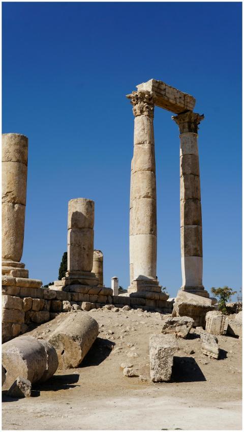 Sunlit ruins of the Temple of Hercules in Amman, s