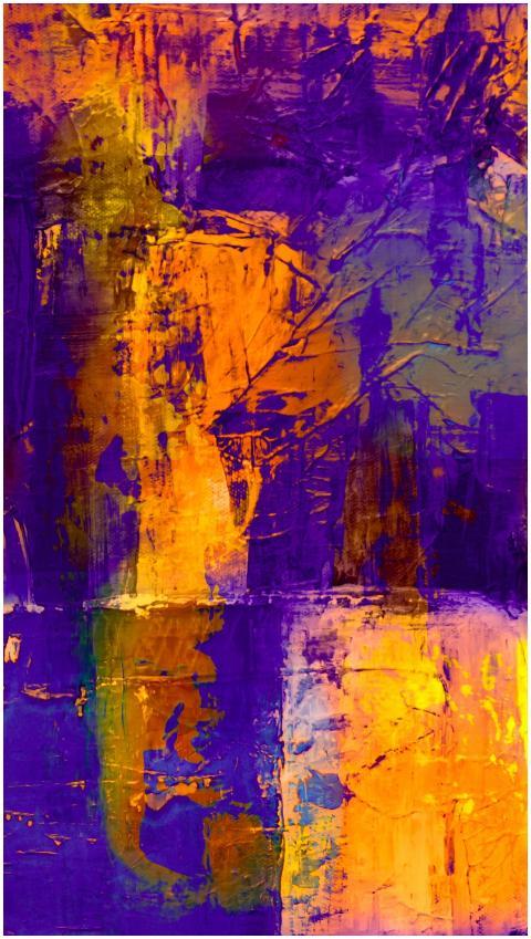Dynamic abstract painting featuring bold purple an