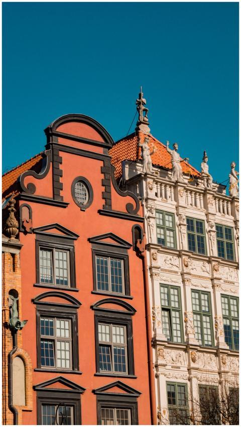 Vibrant facades of historic buildings in Gdańsk, P