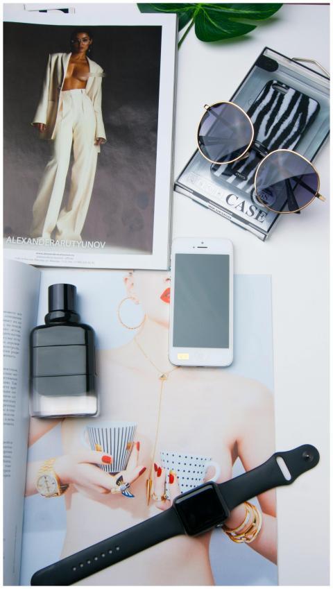 Explore a chic flat lay featuring modern tech gadg