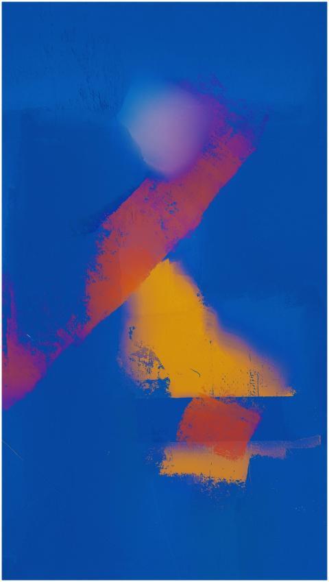 Dynamic abstract art featuring vibrant blue and or