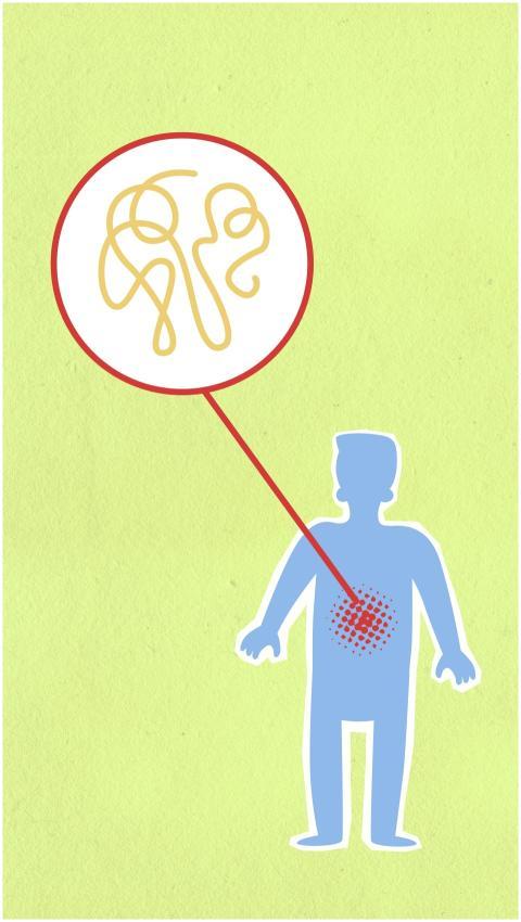 Cardboard illustration of sick human figure with g