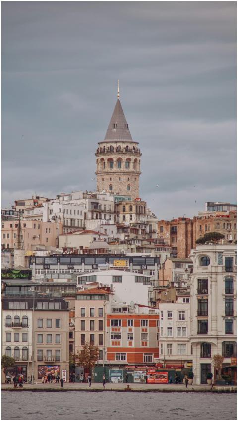 Scenic view of the historic Galata Tower amidst tr