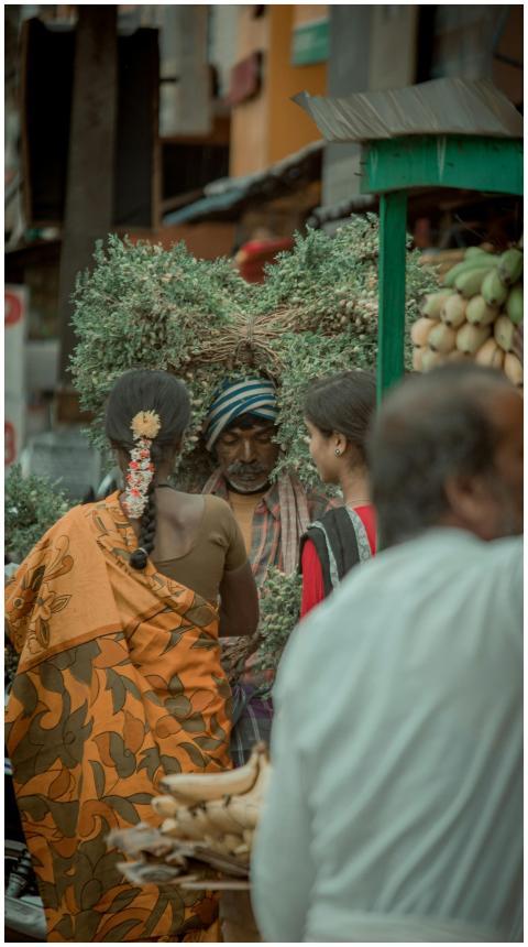Dynamic scene of merchants and customers in a bust