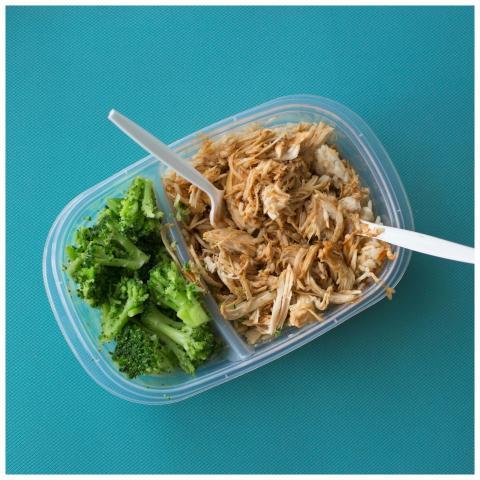Delicious packed lunch with shredded chicken, rice
