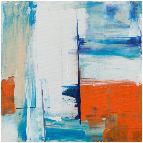 Dynamic abstract painting featuring bold colors an