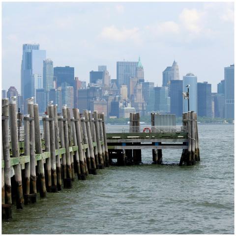 A stunning view of the Manhattan skyline with a wo