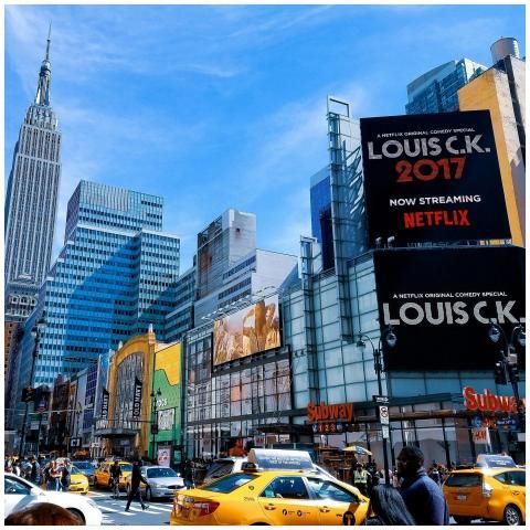 A vibrant scene featuring New York City's skyscrap